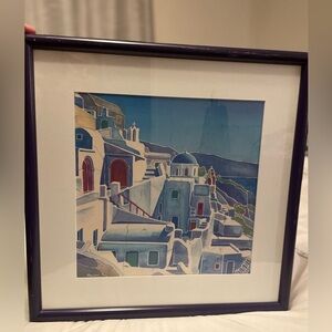 Framed silk screen from Mykonos, Greece. 1993